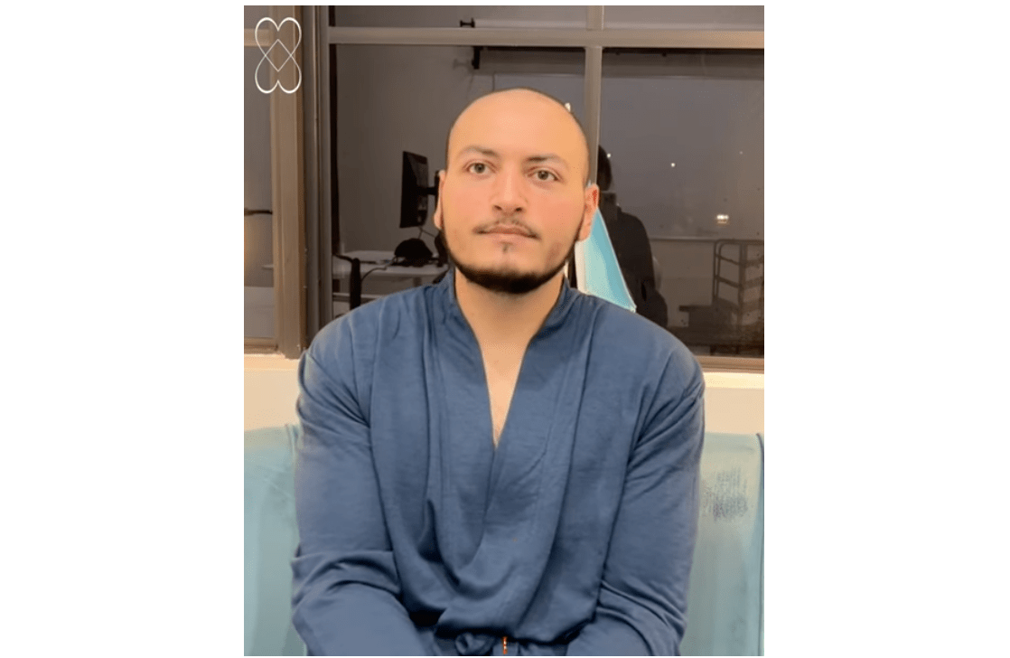 Man in a blue shirt